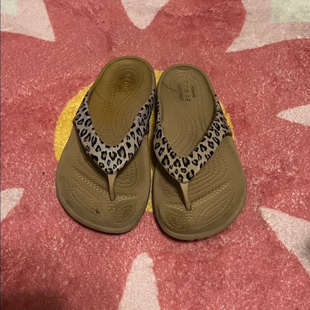 Crocs- Leopard print- size 5 flip flop